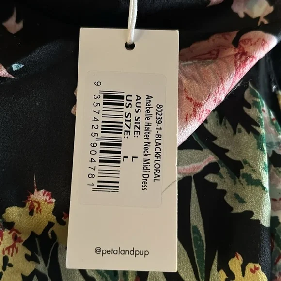 Petal+Pup Annabelle Halter Neck MIDI Dress Black Floral Size Large NWT - Picture 12 of 12